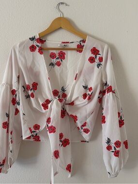 Amuse Society White Floral Tie-Front Blouse